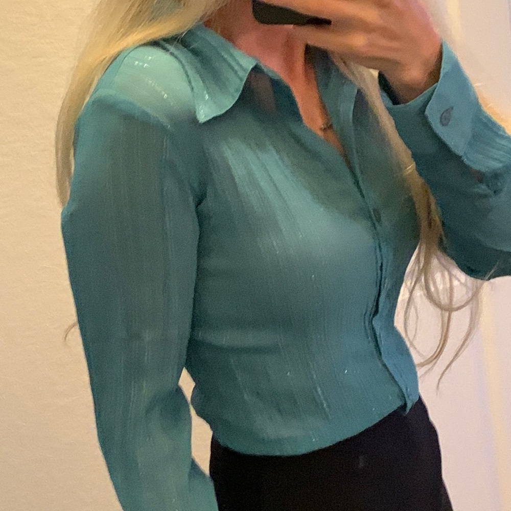 Teal shirt with silver stripes size M - Picture 4 of 17